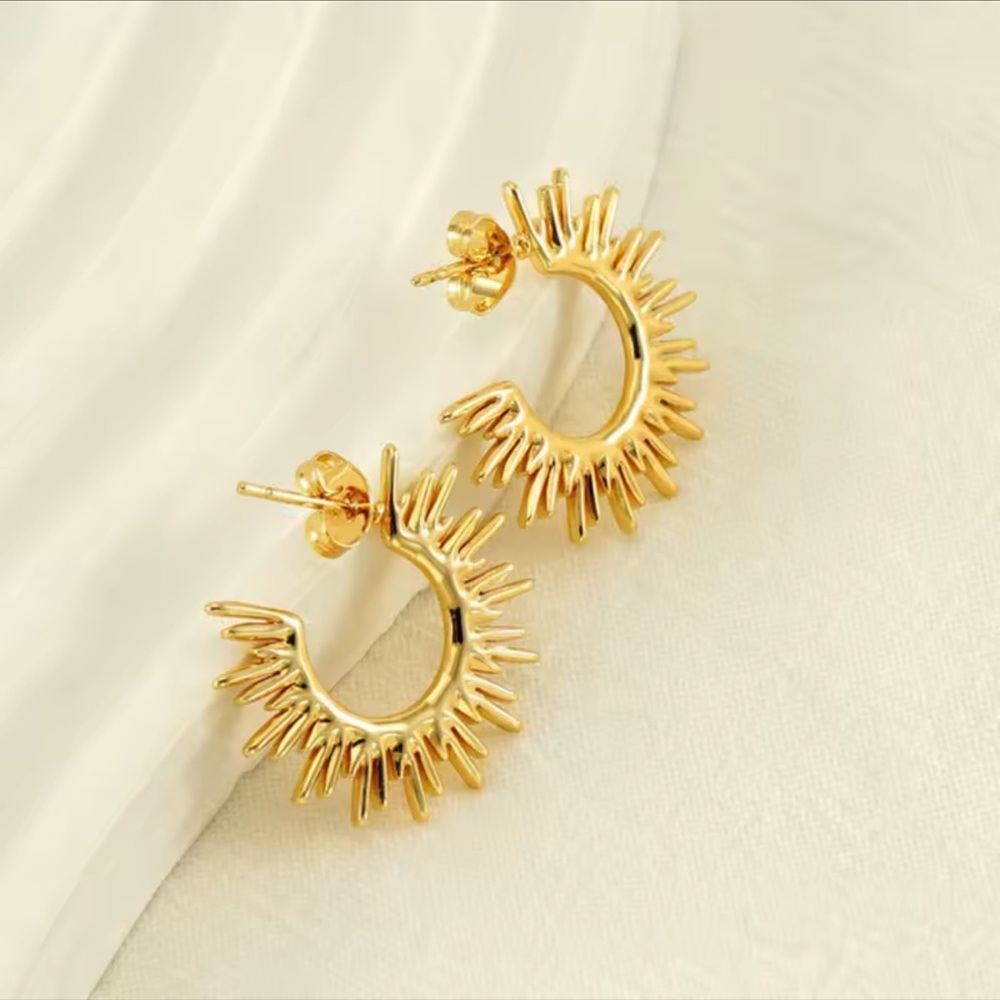 Sunburst 18K Gold Plated Stainless Steel Earrings